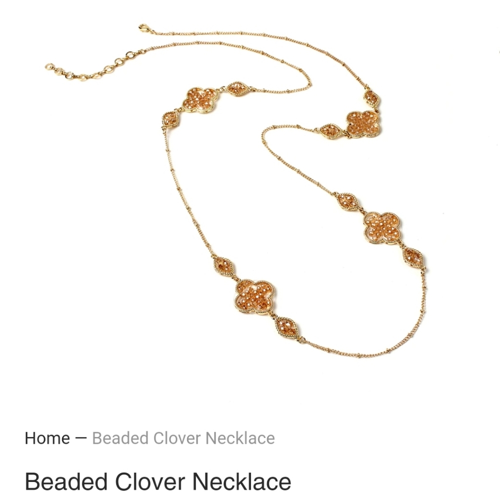 SOLD Amrita Singh Beaded Clover Long Necklace Gold-Tone w/Champagne Glass Beads